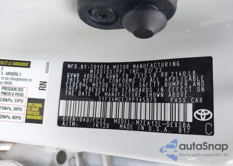 2023 Toyota Corolla Se из США, поврежденный, VIN 5YFS4MCE3PP145979